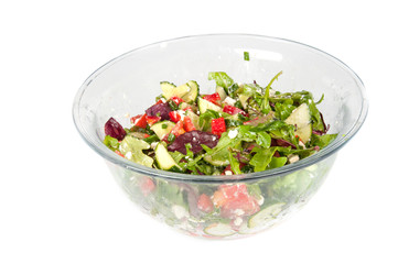 vegetable salad in a large glass bowl