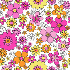 Obraz premium Flowers Groovy Doodles Seamless Repeat Pattern