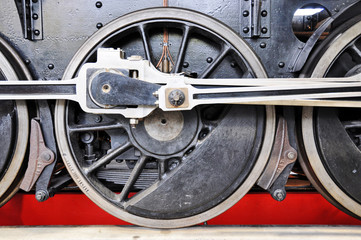 Wheel of an old train in the Museum of Transport in Lucerne, Swi