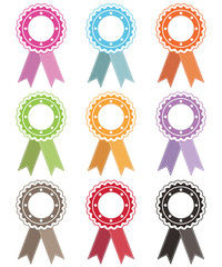 rosettes with ribbons decorations vector bright color clipart with copy space isolated on white