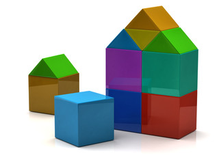 House build of colorful children blocks 3d