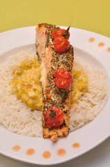 Assiette de Saumon,riz,poireaux 4
