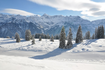 Fototapeta na wymiar Braunwald, słynny szwajcarski ośrodek narciarski