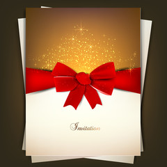 Greeting card with red bow and copy space. Vector illustration
