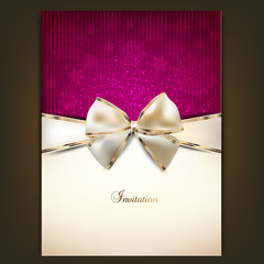 Greeting card with white bow and copy space. Vector illustration