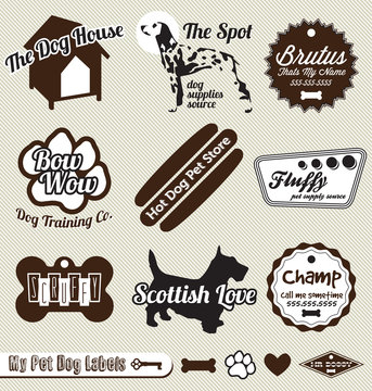 Vector Set: Retro Dog and Pet Shop Labels and Badges