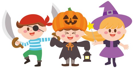 Fototapeta na wymiar Dynia Halloween Witch pirat kostium dzieci ilustracja