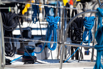 close-up of a mooring rope on a modern yacht.