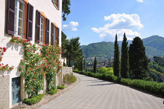 Fototapeta Park of Villa Servelloni at the famous Italian lake Como