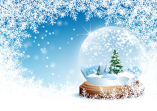 Winter, Gru&szlig;karte, Vorlage, Schneekugel, Blauer Himmel, Kristall