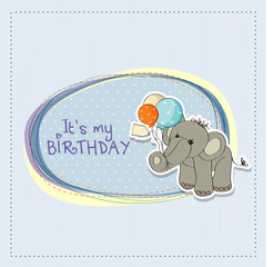 baby boy birthday card with elephant and balloons
