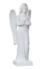 Angel grieving. Marble sepulchral statue. Isolated on white.