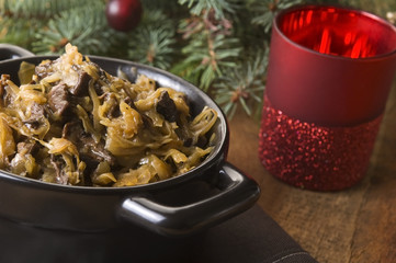 Traditional polish sauerkraut with mushrooms for christmas