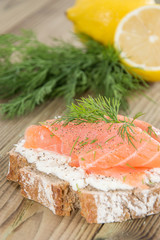Salmon on a bread with horseradish