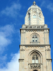 Obraz premium Double headed top of Grossmunster church -- symbol of Zurich