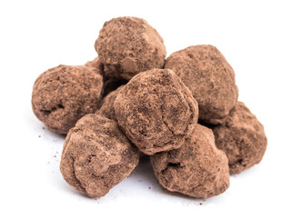 Chocolate truffles isolated on white