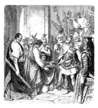 Barbarian beating the roman Emperor