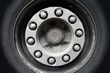 Closeup photo texture of cargo truck wheel