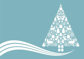 Weißer Weihnachtsbaum auf blauen Hintergrund - obrazy, fototapety, plakaty