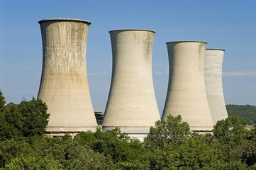 Fototapeta premium Geothermal power plant cooling towers (TuscanY, Italy)