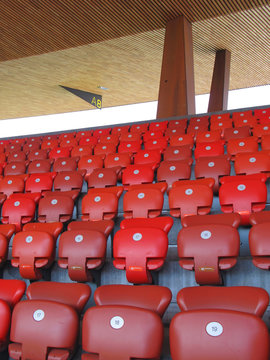 Red Seats Of Letzigrund Stadium In Zurich