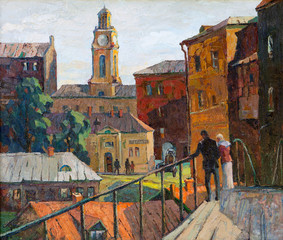 the city landscape of Vitebsk drawn with oil on a canvas