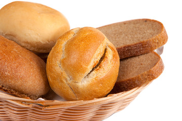 bread and rolls on a white background