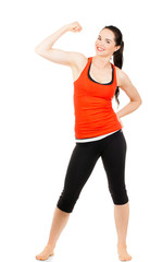 Fit sporty woman flexing muscles