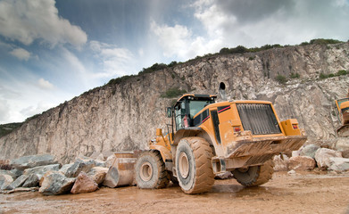 bulldozer excavator in quarry
