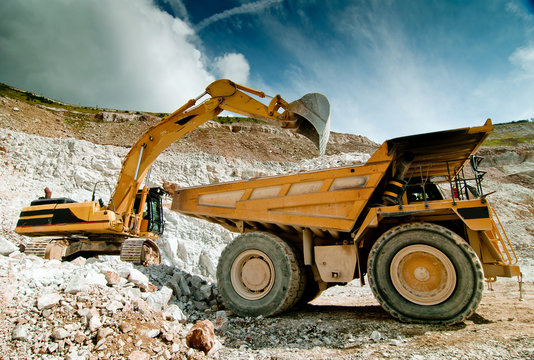 bulldozer excavator in quarry