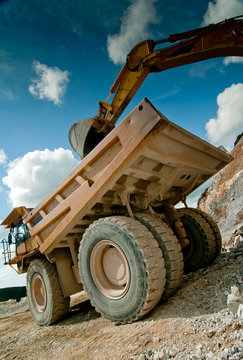 bulldozer excavator in quarry