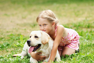 little girl with her dog