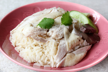 Asian style hainan chicken rice closeup