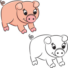 Cartoon pig. Coloring book. Vector illustration.
