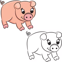 Foto op Plexiglas Cartoon varken. Kleurboek. Vector illustratie. © ARNICA