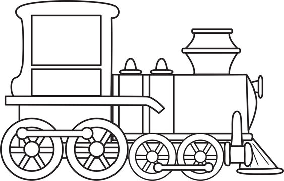 Outlined cartoon train toy. Vector.
