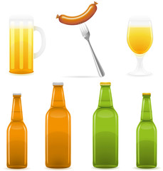 beer bottle glass and sausage vector illustration