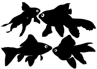 Goldfish vector silhouettes isolated on white background