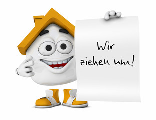 Kleines 3D Haus Orange - Wir ziehen um!