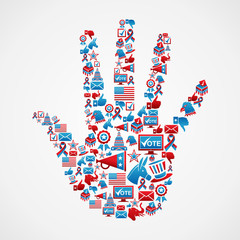 I vote in USA elections icons hand