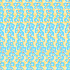 seamless pattern with leaves and berries on a orange background