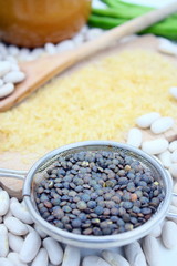 lentilles vertes,riz,haricots blanc, sec