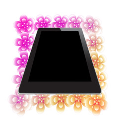 Flower frame on background in tablet