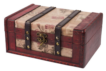 Vintage wooden treasure chest isolated over white background