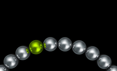 Silver and green on black - 3D ball focus 1