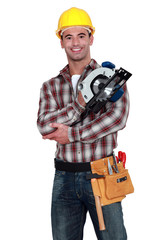 Man holding a circular saw