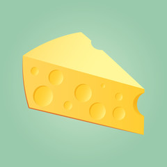 Delicious piece of cheese on a green background