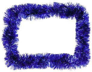 Christmas decoration framework with blue tinsel
