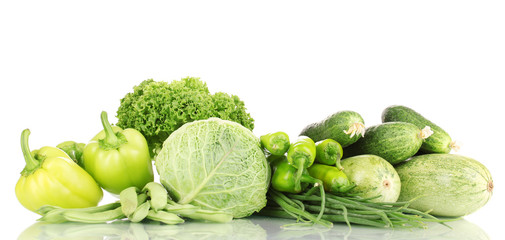 fresh green vegetables isolated on white