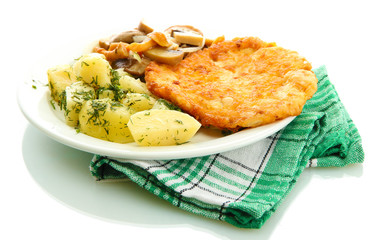 Roast chicken cutlet with boiled potatoes
